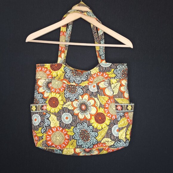 💙 Vera Bradley Floral Colorful Cotton Tote Bag Cottage Boho Prairie Natural Hip - Picture 5 of 8